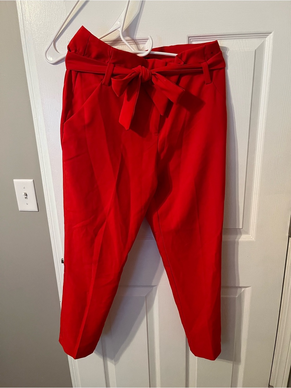 New York & Company Red Paperbag-Waist Tie Belt Trousers